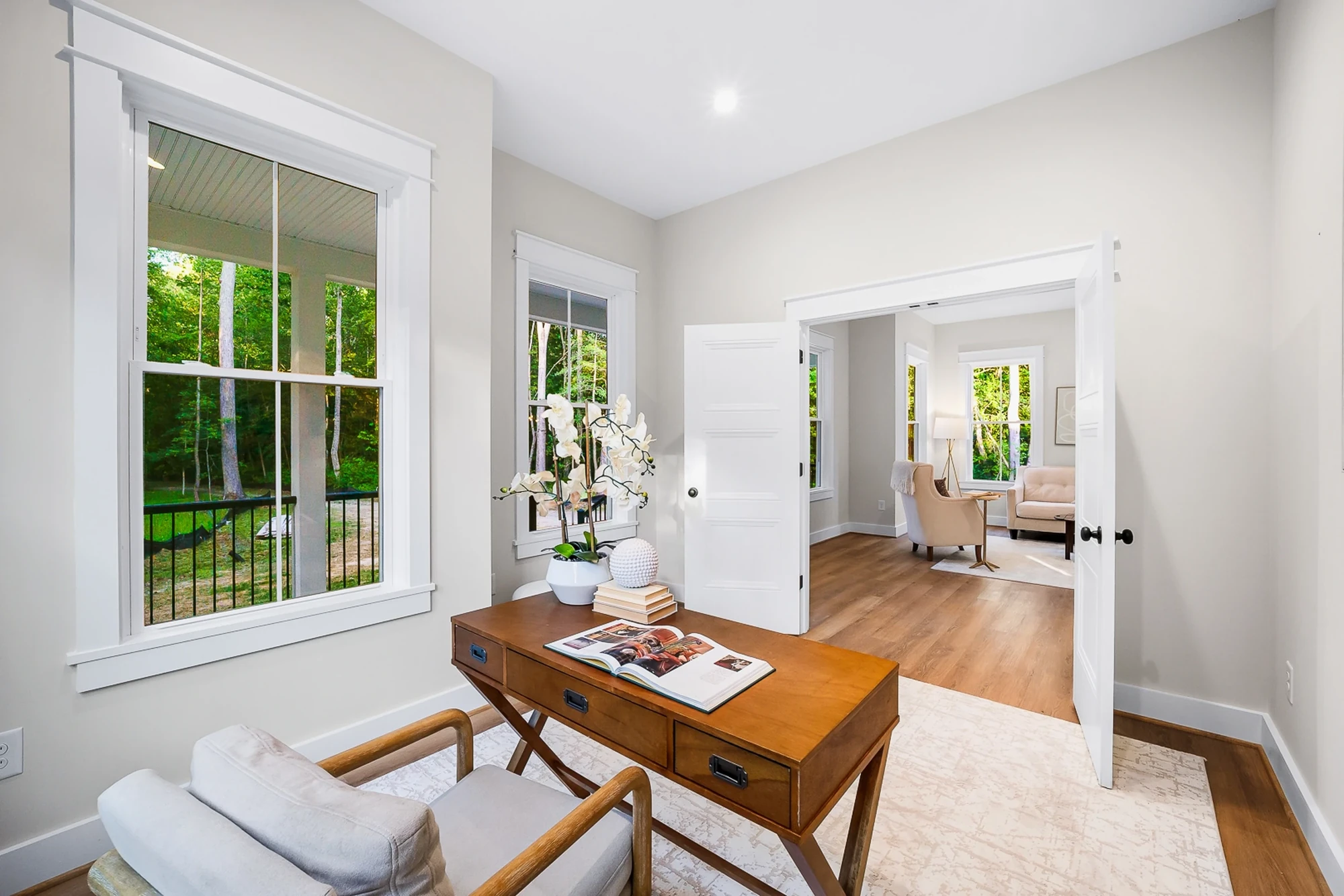 Home office with view to the living room