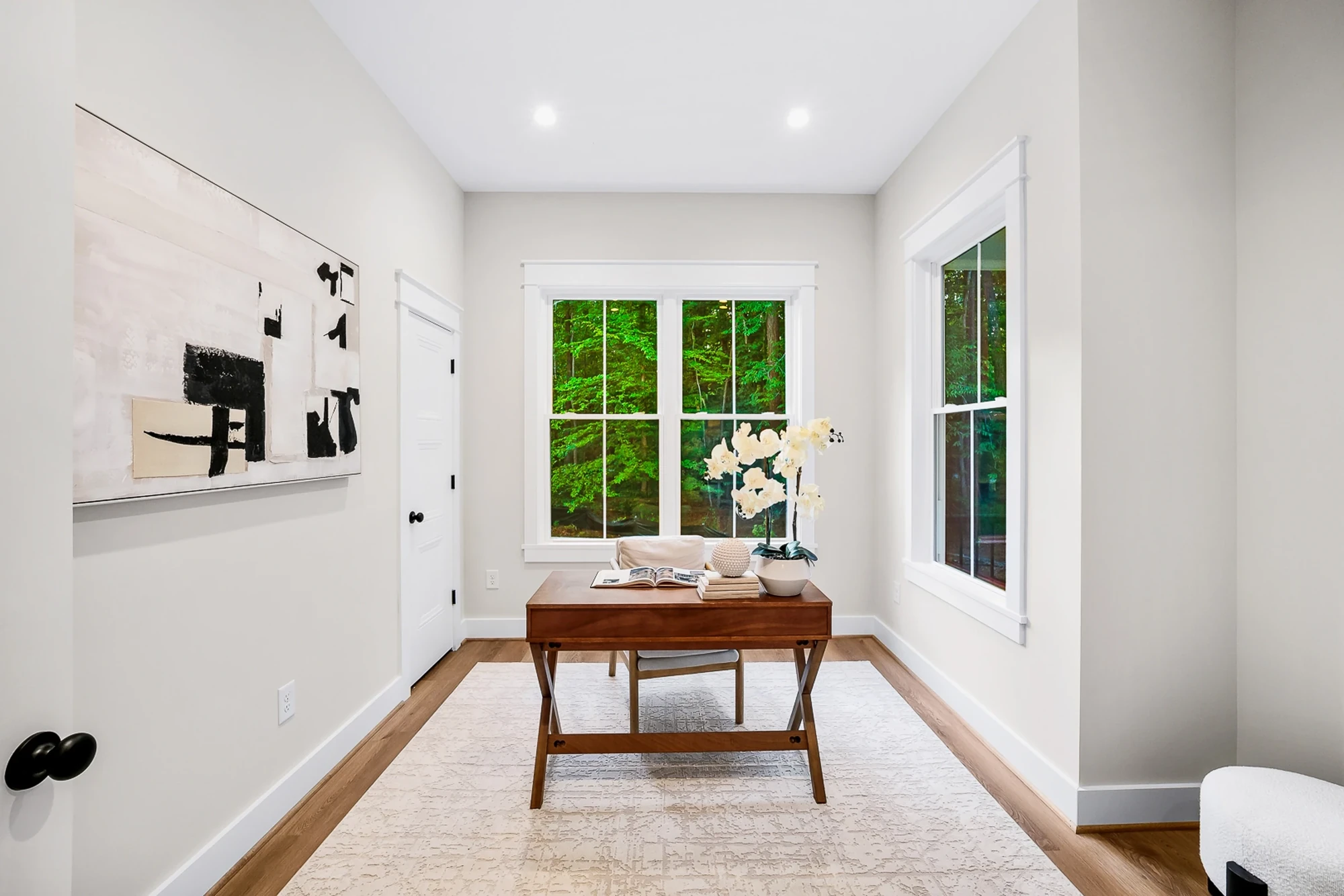 Home office with custom trim and built-ins