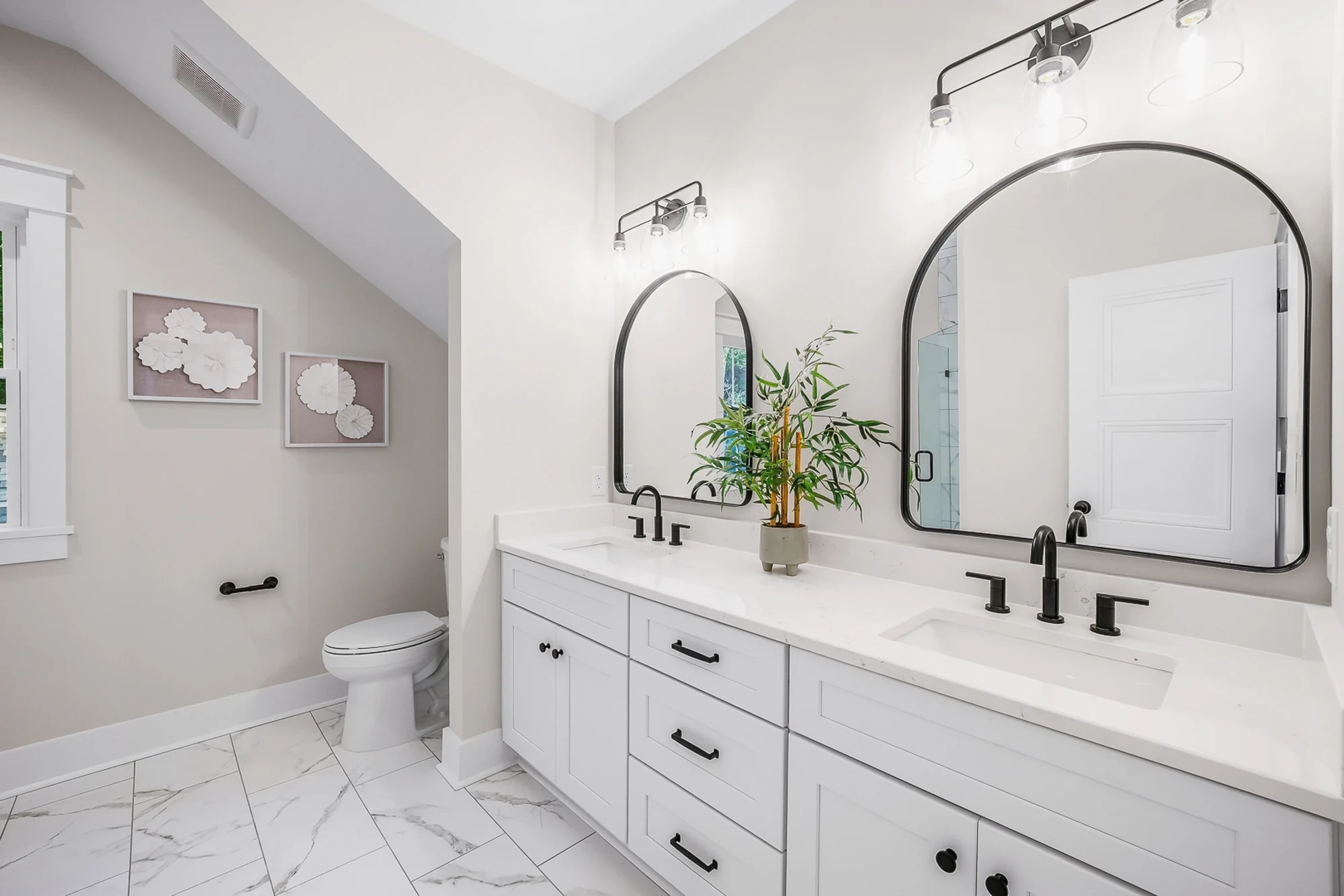 Bathroom with white double vanity