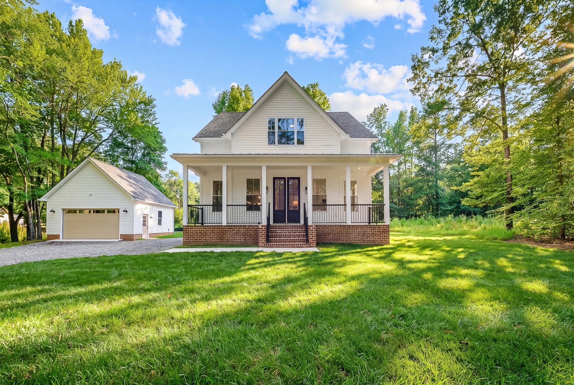Custom farmhouse build — finished front lawn and landscaping